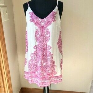 JUN & IVY Shift Dress Pink White Spaghetti Strap Cross Francescas NWT
